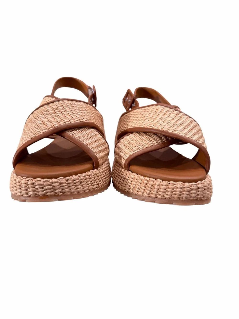 M.Gemi Made in Italy Raffia Platform Wedge Sandals Tan Leather Size 41 NWOB
